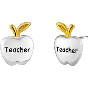 Teacher Apple Stud Earrings Jewelry with Gold & 925 Sterling Silver Back Posts