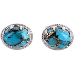 NOVICA Artisan Handmade .925 Sterling Silver Stud Earrings with Blue Composite Turquoise Reconstituted India 'Morning in Blue'