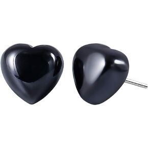 Jewever 925 Sterling Silver Black Obsidian Stud Earrings for Men Women Healing Crystal Bring Lucky Energy Jewelry Gifts Unisex
