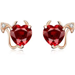 Amy & Annette 18k Gold Plated and Ruby Stud Devil Earrings - Great Gift Idea for Every Occasion - Size (15mm Diameter)