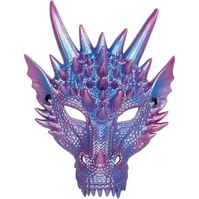 KIHOARL 3D Dragon Mask Halloween Masquerade Foam Mask Mythical creature Mask for Cosplay Costume, Blue-purple