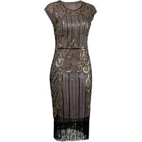 Vijiv 1920s Vintage Inspired Sequin Embellished Fringe Long Gatsby Flapper Dress in Saudi Arabia