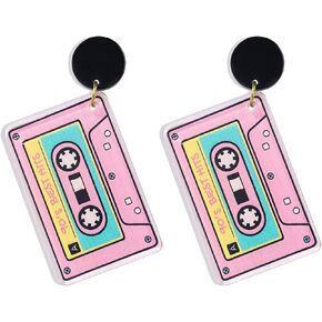 70s 80s Cassette Tape Earrings Retro Acrylic Tape Dangle Earrings Personality Punk Funny Tape Drop Earrings for Women Girls Cosplay Party Jewelry in Kuwait