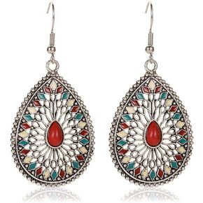 Bohemian Earrings,Boho Earrings for Women Dangling,Vintage Hoop Spiral Dangling Earrings,Geometric Hollow Circle Dangle Earrings for Women Girls Trendy,Handmade Antique Ethnic Jewelry,Boho Jewelry