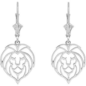 Fine Sterling Silver Lion Head Outline Leverback Earrings
