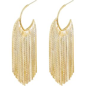 SELOVO Chunky Fringe Dangling Tassel Liner Metal Chain Dangle Earrings for Women Girls