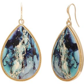 Bonaluna Boho Chic Wood Teardrop Statement Earrings with Multi-Patterned Design & Gold Plated Metal Frame for Women
