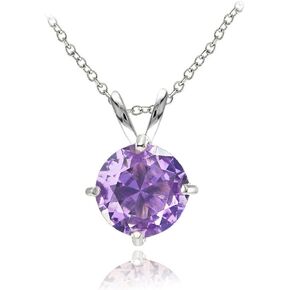 Ice Gems Sterling Silver Simulated Gemstone 7mm Round Solitaire Pendant Necklace