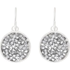 Bonaluna Sparkling & Glitter White Crystal Rhinestone on Circle Metal Dangle Earrings for Women