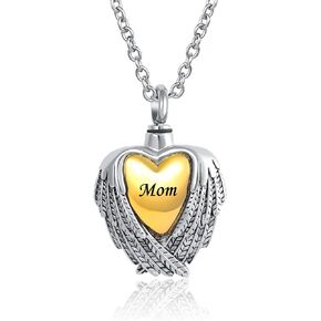 LuxglitterLin Angel Wing Cremation Necklace for Ashes Rose Gold Heart Urn Pendant Ashes Holder Memorial Jewelry