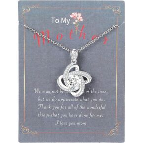 Spiritlele Lover Mother Daughter Necklace Cubic Zirconia Love Knot Pendant Necklace with Message Card for Women Girls
