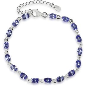 Silvershake 6X4mm Oval Shape Gemstone White Gold Plated 925 Sterling Silver Tennis 7 to 8.5 Inch Adjustable Bracelet Jewelry for Women
