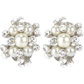 EVER FAITH Austrian Crystal White Simulated Pearl Bridal Cluster Pierced Stud Earrings