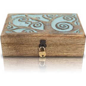 Great Birthday Gift Handmade Decorative Wooden Jewelry Box With Tree Of Life Carving & Lock & Key Jewelry Organizer Keepsake Box Treasure Chest Trinket Holder Watch Box Storage Lock Box
