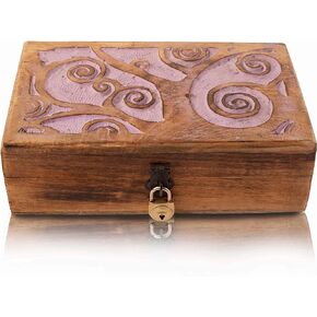 Great Birthday Gift Handmade Decorative Wooden Jewelry Box With Tree Of Life Carving & Lock & Key Jewelry Organizer Keepsake Box Treasure Chest Trinket Holder Watch Box Storage Lock Box