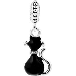 Black Cat Animal Love Dangle Pendant Charm Compatible with Pandora Bracelets