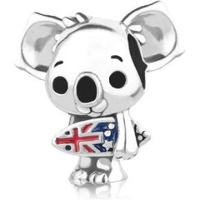 Koala Bear Bead Compatible with Pandora Moments Charms Bracelets Cute Zoo AU Animal Surfing UK Flag Surfboard Women Daughter Granddaughter Family Surfer Birthday