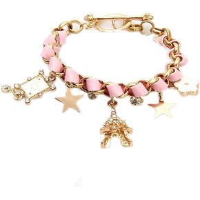 Eiffel Tower Flower Star Poker Crystal Pendant Bangle Bracelet for Women Multicolor Cute Elegant Stackable Faux Leather Rope Braided Costume Jewelry Ankle Dance Party Valentine's Day Anniversary Birthday Gift