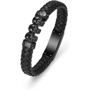 XSMZB Cremation Jewelry Skull Urn Bracelet for Ashes Keepsake Memorial Bangle Braided Leather Wristband Cremation Bracelet for Men Women