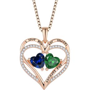 Oskani Women Heart Pendant Necklace 925 Sterling Silver Necklace for Women with Rose Gold Plated 2 Birthstone 5A Cubic Zircon Necklace Jewelry Valentines Day Birthday Gifts for Her