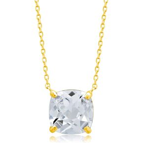 MAX + STONE 14k White or Yellow Gold Cushion Cut Gemstone Pendant Necklace for Women 8mm Solitaire Birthstone with 18 Inch Cable Chain