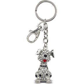 Aqua79 Dalmatian Dog Keychain - Silver 3D Sparkling Charm Rhinestones Fashionable Stylish Metal Alloy Durable Key Ring Bling Crystal Jewelry Accessory with Clasp