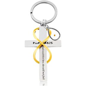 Uloveido Stainless Cross Infinity Keychain Mustard Seed Charms Psalm 46:5 Christian Bible Quote Keyring Baptism Gift