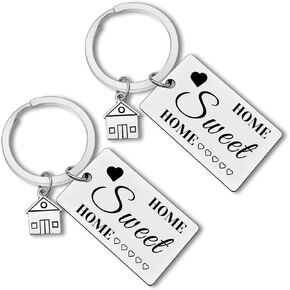 2Pcs New Home Keychain Housewarming Gift for New Homeowner New House Keyring Sweet Home Gift for Couple Friend Moving in Key Chain Real Estate Gifts from Agent for Client Family Keychain Gift