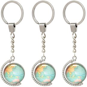 Honbay 3PCS Rotated Globe Keychains Double-Sided Glass Earth Keyrings Keyholder Creative Bag Hanging Ornament for Keys Backpack Purse or Car Decoration