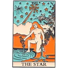 Beautifully Designed Sun Moon and Stars Tarot Card Style Cartoon Magic Cat Badge Brooch and Pin