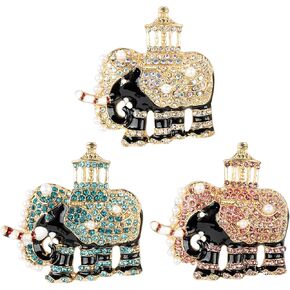 Elephant Brooches Crystal Rhinestone Elephant Pin Brooch for Men Women, Elephant Gifts for Elephant Lovers, Cute Animal Elephant Brooch Pins for Backpacks, Lapels, (Gold, Pink, Green, 3 Pcs)