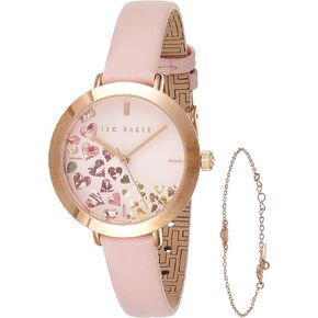 Ted Baler Ammy Hearts Pink Leather Strap Watch & Rose Gold Sweetheart Bracelet Boxset (Model: BKG0281009I)