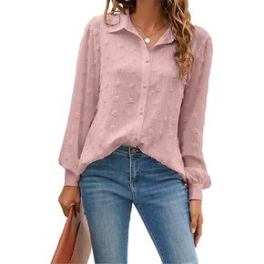 Blooming Jelly Womens Button Down Shirts White Long Sleeve Collared Business Casual Tops Work Blouses