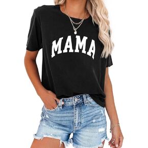 Women's Mama Letter Print Graphic Tees Shirts Casual Short Sleeve Tops Cute Mom T Shirts Blouse