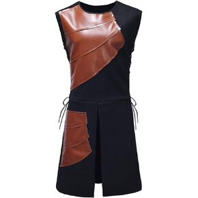 DENCTORAM Mens Renaissance Vest Sleeveless Mid-Long Medieval Waistcoat Halloween Victorian Vests Costume