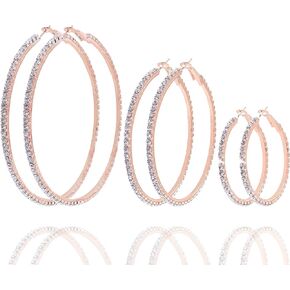 Lovful 3 Pairs Rhinestone Hoop Earrings Set for Women Hoop Crystal Earrings