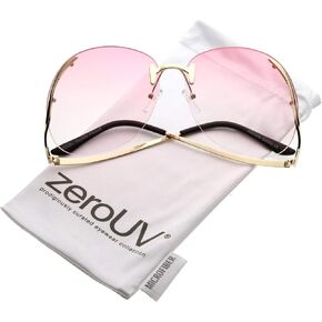 zeroUV - Women's Rimless Curved Metal Arms Round Color Tinted Lens Oversize Sunglasses 67mm