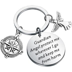 FUSTMW Guardian Angel Prayer Keychain Drive Safe Gifts New Driver Gift First Car Gift Guardian Angel Protect Me Traveler Gift