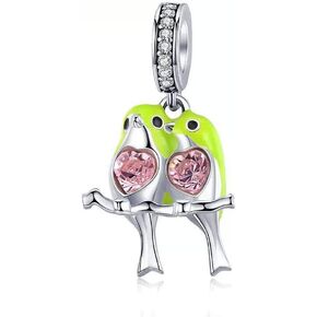Love Birds Charm 925 Sterling Silver Animal Charm Husband Wife Couple Charm for Bracelets