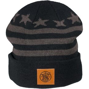 Smith & Wesson Officially Licensed Men's Classic Stars and Stripes Beanie, S&W Classic Leather Front Logo Patch, Winter Cap (Size-L/XL) Gray