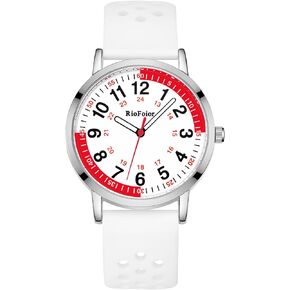 Nurse Watch for Nurse,Nursing Student,Medical Professionals,Doctors,with Pulsometer,Second Hand and 24 Hour,Soft Breathable White Silicone Band.Easy to Read Waterproof Watch.