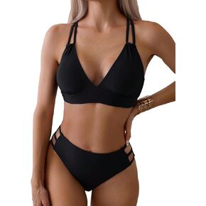 GORGLITTER Women's 2 Piece Bikini Set Criss Cross Cut Out Swimsuits High Waisted Bottom Bathing Suit