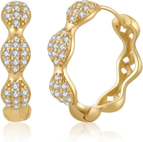 ToHeart 14k Gold Plated Huggie Hoop Earrings for Womens Lightweight Hypoallergenic Cubic Zirconia Earrings, Silver, No Gemstone in Kuwait