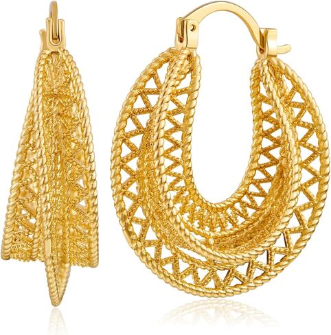 INNERDIVA الذهب الجوف التدريجي مكتنزة هوب أقراط خمر تخريمية هوب أقراط واسعة هوب أقراط للنساء مجوهرات هدايا in Kuwait