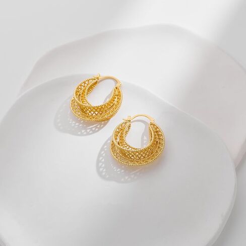 INNERDIVA الذهب الجوف التدريجي مكتنزة هوب أقراط خمر تخريمية هوب أقراط واسعة هوب أقراط للنساء مجوهرات هدايا in Kuwait