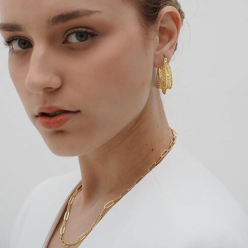 INNERDIVA الذهب الجوف التدريجي مكتنزة هوب أقراط خمر تخريمية هوب أقراط واسعة هوب أقراط للنساء مجوهرات هدايا in Kuwait