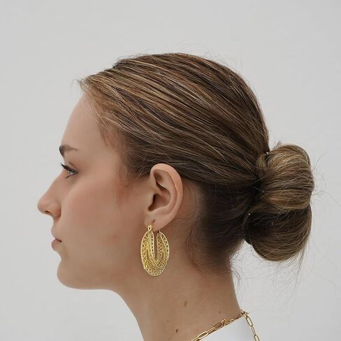 INNERDIVA الذهب الجوف التدريجي مكتنزة هوب أقراط خمر تخريمية هوب أقراط واسعة هوب أقراط للنساء مجوهرات هدايا in Kuwait