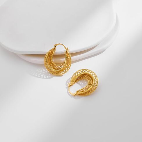 INNERDIVA الذهب الجوف التدريجي مكتنزة هوب أقراط خمر تخريمية هوب أقراط واسعة هوب أقراط للنساء مجوهرات هدايا in Kuwait