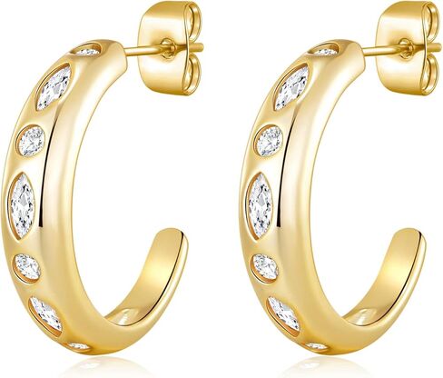 أقراط دائرية من الفضة عيار 925 من Ritach للنساء مطلية بالفضة الإسترلينية ولا تسبب الحساسية، أقراط هاجي مكتنزة سميكة للفتيات المراهقات in Kuwait