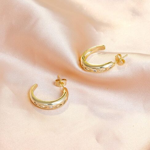 أقراط دائرية من الفضة عيار 925 من Ritach للنساء مطلية بالفضة الإسترلينية ولا تسبب الحساسية، أقراط هاجي مكتنزة سميكة للفتيات المراهقات in Kuwait